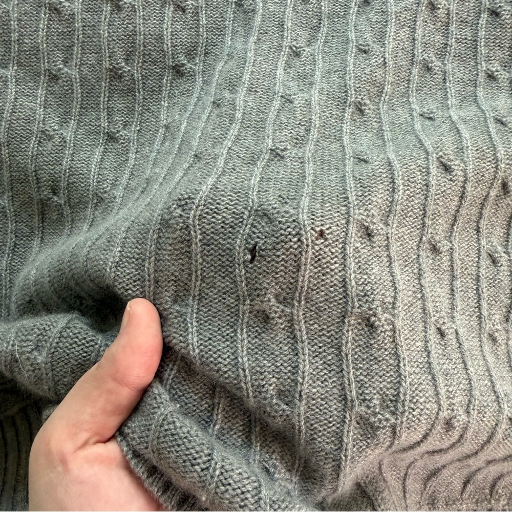 Ralph Lauren 100% Cashmere Grey Cable Knit Open Cardigan Size Medium - Picture 10 of 10